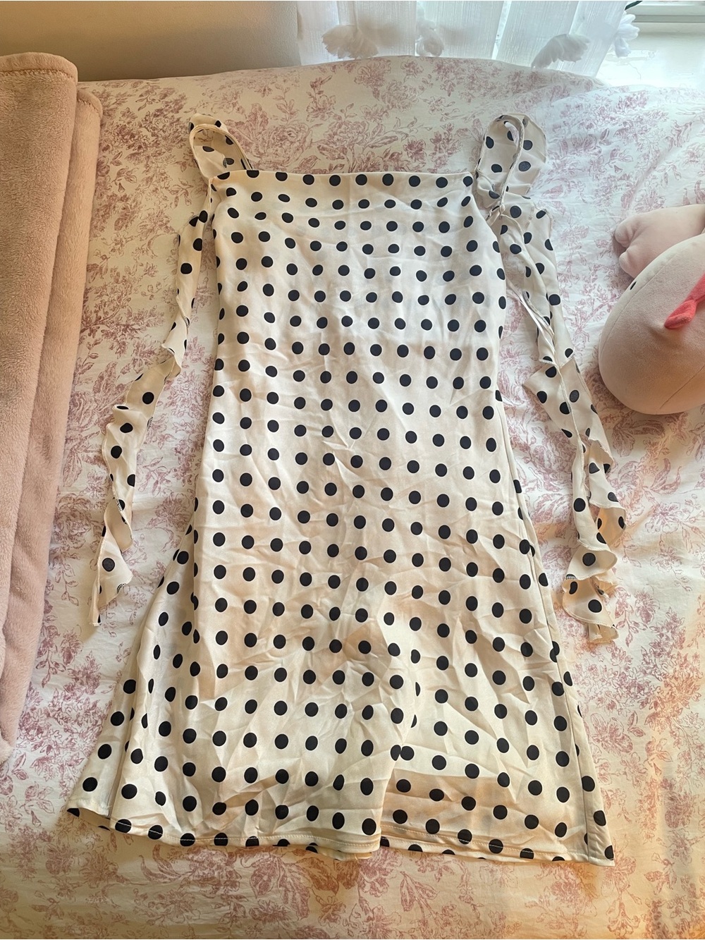 Cream Polka Dot Tie-Shoulder Casual Dress